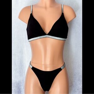 Black & Sparkling Silver, Strapped, Lingerie Set